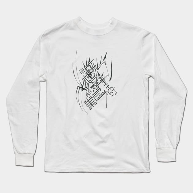 Blueprint Unique Black White Abstract Art Long Sleeve T-Shirt by Unique Black White Colorful Abstract Art